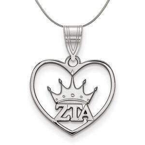 Sterling Silver Zeta Tau Alpha Heart Pendant Necklace - 24 Inch